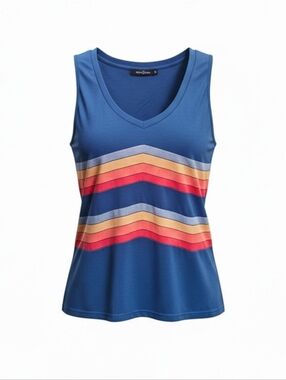 Blue Chevron Stripe Tank Top Size M Retro Color Block Sleeveless Top